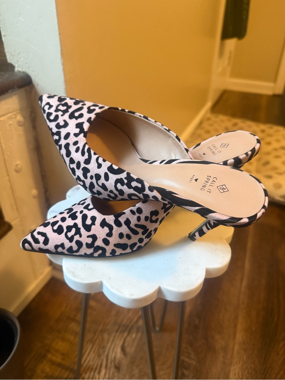 Call It Spring Pink Leopard-Print Pointed Mule Heels
